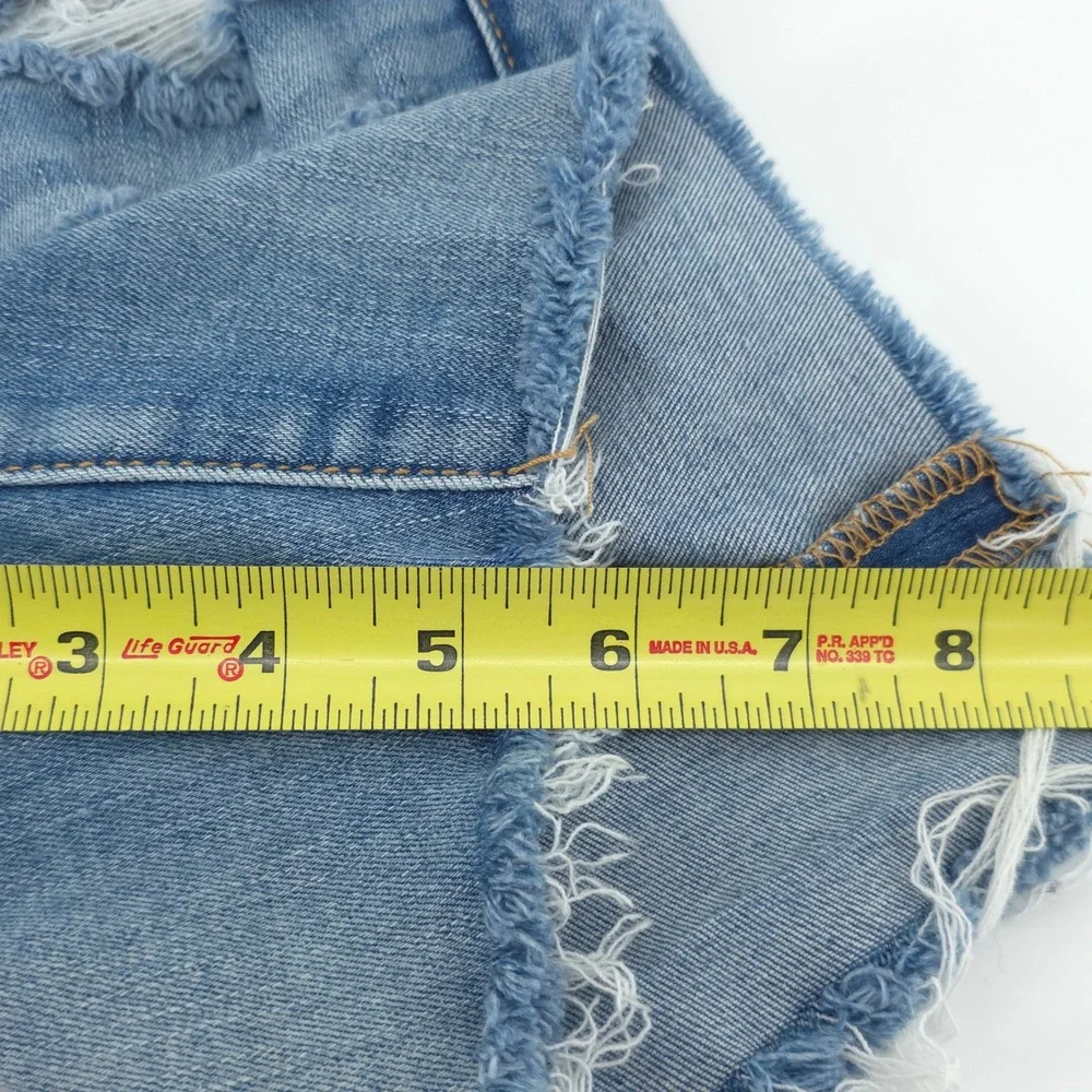 American Eagle‎ Womens Denim Midi Shorts 4 Blue Distressed Raw Hem Cutoff